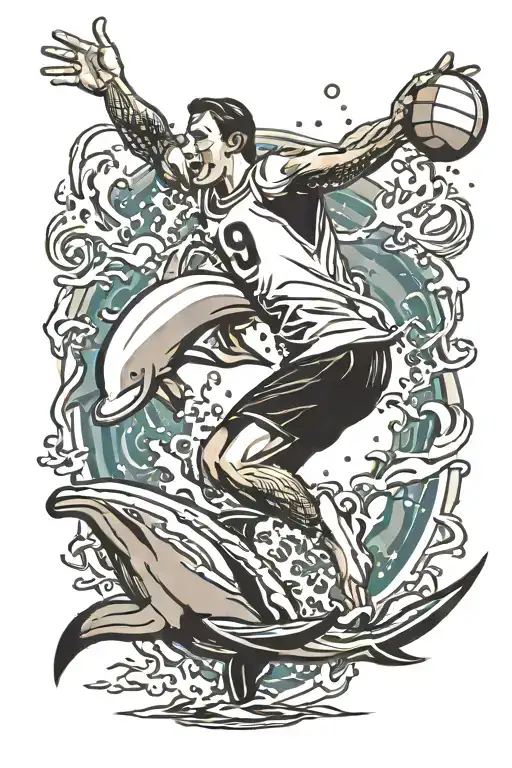 volleyball player that wears jersey number 9 doing a dolphin dive to save the ball  tattoo design idea