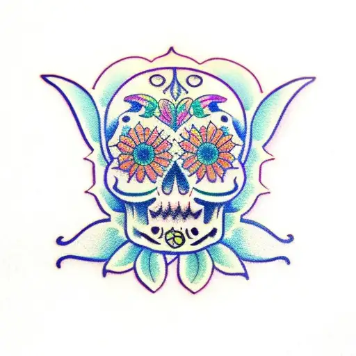 flower sugar skull  tattoo design idea