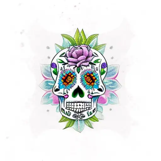 flower sugar skull  tattoo design idea
