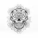 flower sugar skull  tattoo design idea
