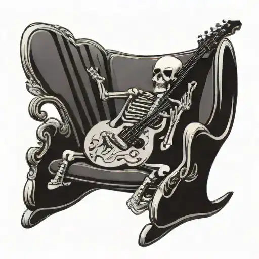 rock and roll skeleton guitar rocking chair tattoo design idea