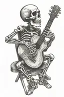 rock and roll skeleton playing guitar sitting in a rocking chair tattoo design idea
