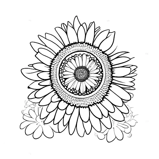 Flores gerbera y girasoles con una abeja y una mariposa tattoo design idea