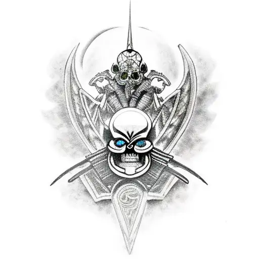 berserk inspired Aztec skulls tattoo design idea