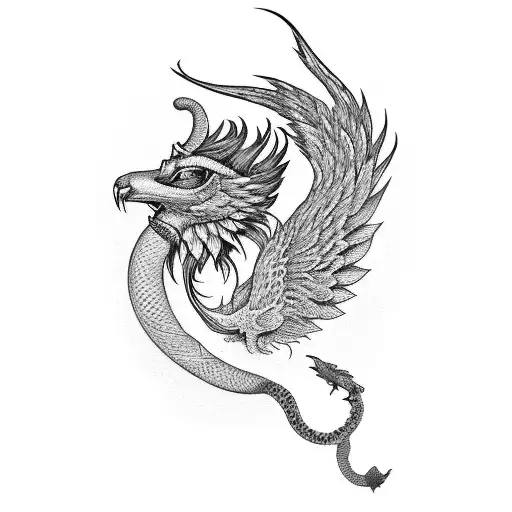 Phoenix with Anubis and a Serpent on a full arm tattoo tattoo design idea