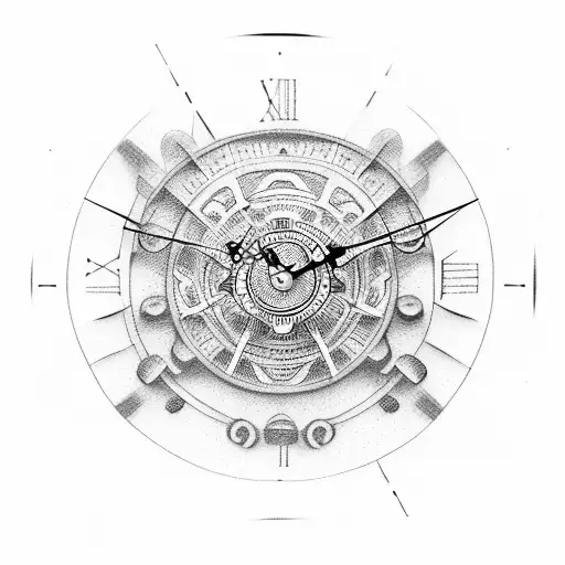 mechanical clock tattoo design idea