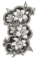 Hawaii landscape with daffodil flowers and fire tattoo design idea