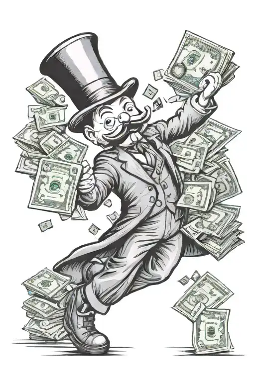 monopoly Man with money bag full of money and the world is yours statue  tattoo design idea