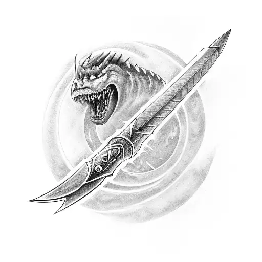 Moonlight Greatsword impaling serpant tattoo design idea