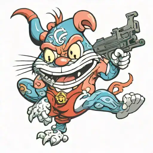 ren from ren n stimpy with an uzi tattoo design idea