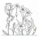 tulip, daisy, snowdrop and lily of the valley fine line  tattoo design idea
