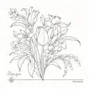 tulip, daisy, snowdrop and lily of the valley fine line  tattoo design idea
