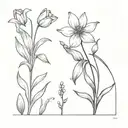 tulip, daisy, snowdrop and lily of the valley fine line  tattoo design idea