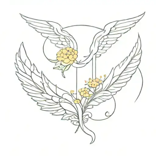 Letter J Angel Wings Chamomile tattoo design idea