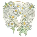 Letter J Angel Wings Chamomile tattoo design idea