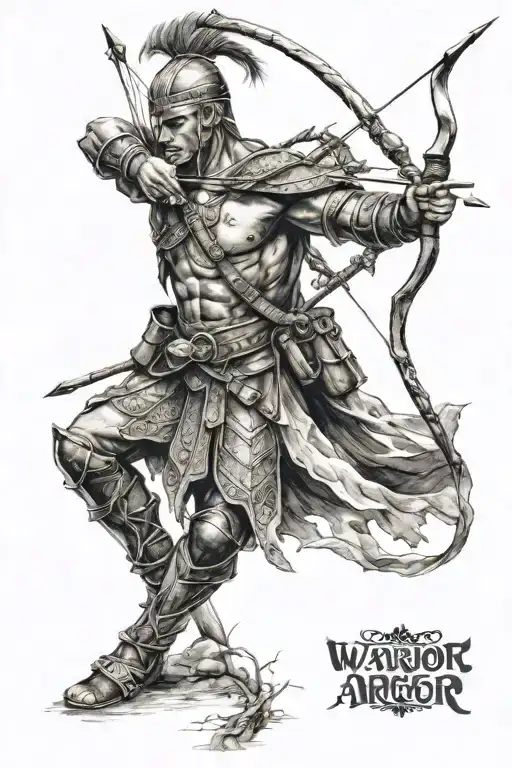 Warrior with bow and arrow tattoo design idea