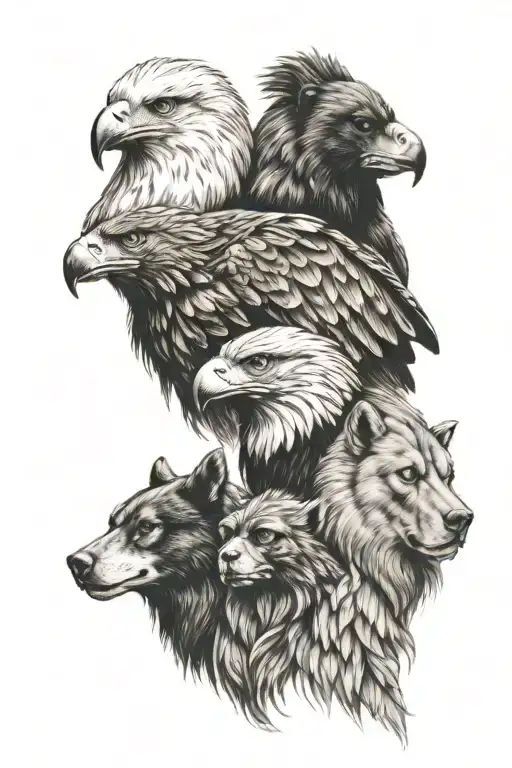 eagle, bear, wolf and a monkey tattoo design idea