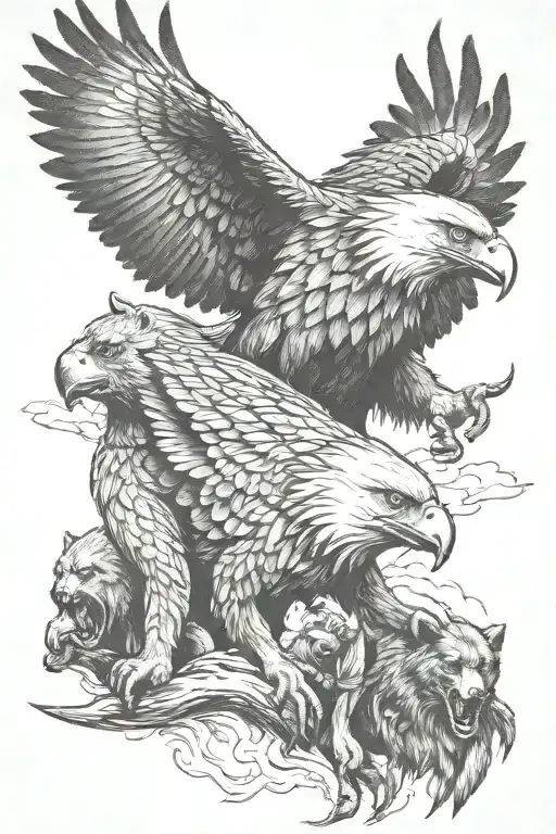 eagle flying, bear growling, wolf howling and a monkey tattoo design idea
