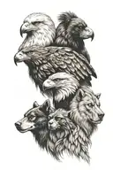 eagle, bear, wolf and a monkey tattoo design idea