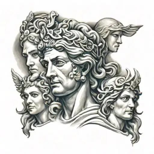 woman face and greek gods tattoo design idea