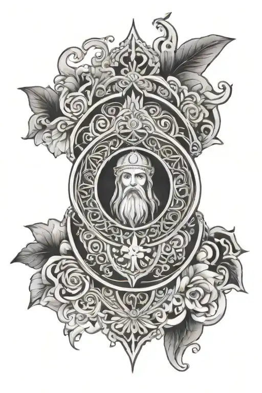 mandala with Christian Saint Benedict medal tattoo design idea