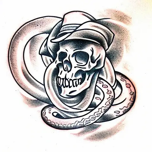 skull and snake tattoo design idea
