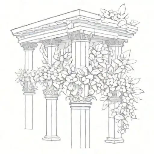 Incorporate architectural elements like columns and arches into a floral design tattoo design idea
