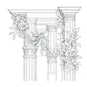 Incorporate architectural elements like columns and arches into a floral design tattoo design idea