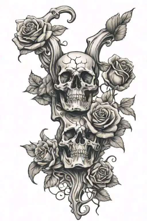 vertebrae bones with roses intertwined tattoo design idea