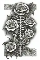spine bones with roses tattoo design idea