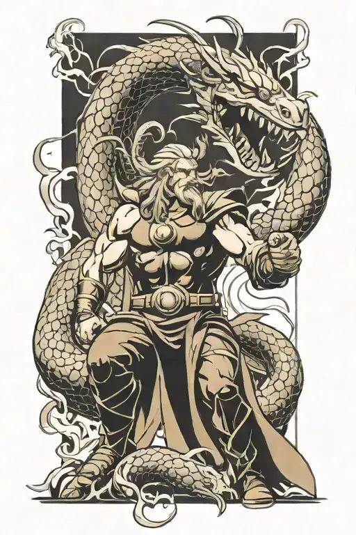 thor battling jormungandr  tattoo design idea