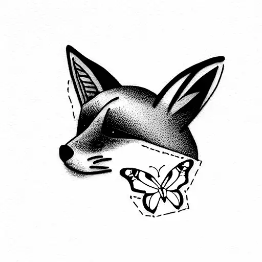 fox & butterfly tattoo design idea