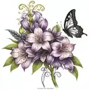 Peruvian lilies, cherry blossoms, purple ribbon, butterflies tattoo design idea