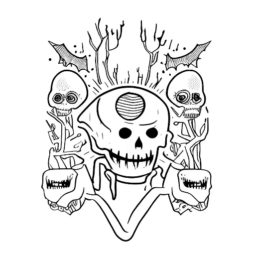 simple, small mysterius creepy scary dark style  tattoo design idea