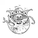 simple, small mysterius creepy scary dark style  tattoo design idea