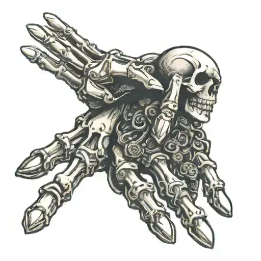 skeleton hand reaching down to childs hang loose hand tattoo design idea