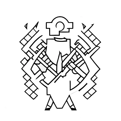 a man fighting off 3 dark figueres with a weapon representing knowlage tattoo design idea