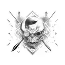 a man fighting off 3 dark figueres with a weapon representing knowlage tattoo design idea