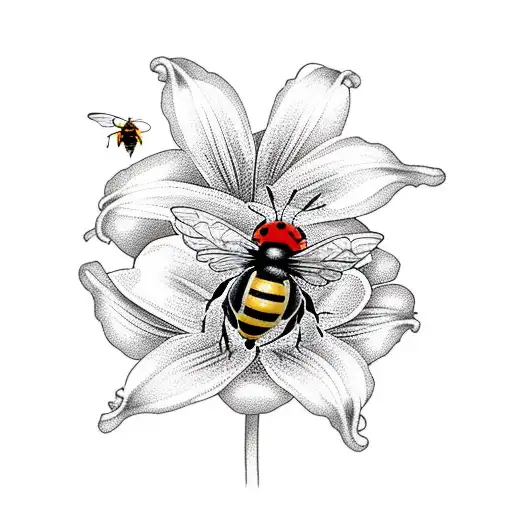 lily flower with a lady bug and a bee tattoo design idea