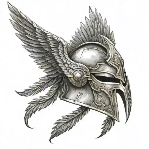 Spartan helmet with phoenix wings spread tattoo design idea