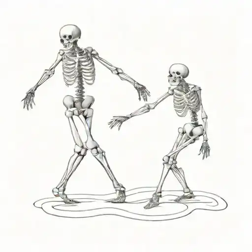 full body skeletons dancing hand in hand around something  tattoo design idea