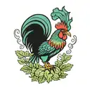rooster riding broccoli tattoo design idea