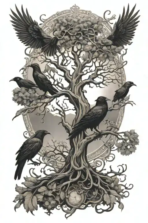 Yggdrasil and the Ravens tattoo design idea