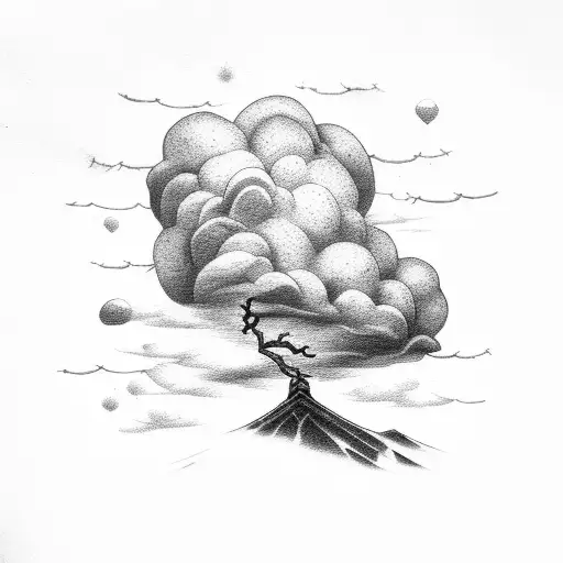 Sword, cloud, tree and lightning tattoo design idea