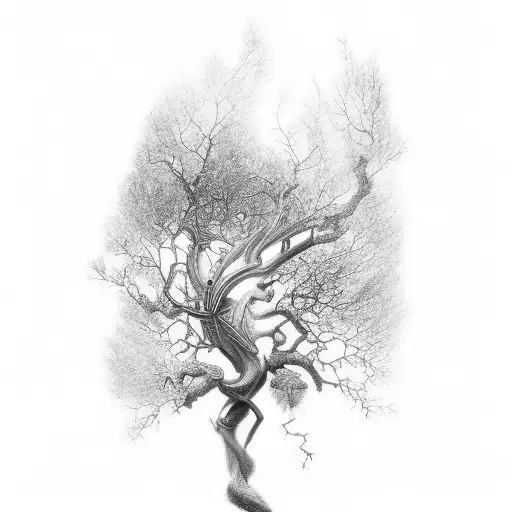 Sword, tree and lightning tattoo design idea