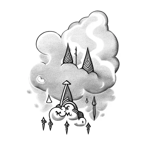 Sword, cloud, tree and lightning tattoo design idea