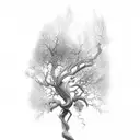 Sword, tree and lightning tattoo design idea