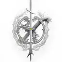 Sword, tree and lightning tattoo design idea
