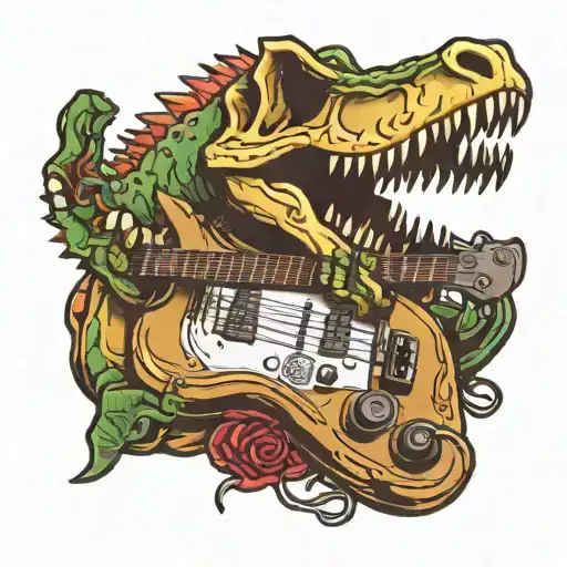 dinosaur skull Guitar, rubix cube, skateboard, knife, alligator stuffed animal tattoo design idea