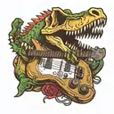 dinosaur skull Guitar, rubix cube, skateboard, knife, alligator stuffed animal tattoo design idea